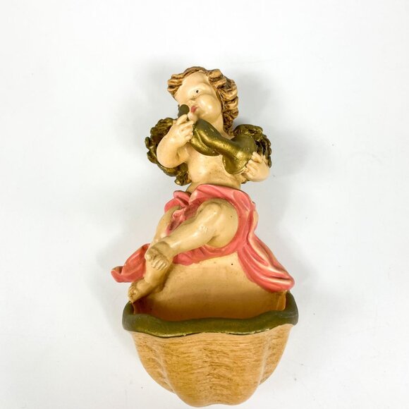 Vintage Assisi Italy Angel Cherub Figurine With Harp Wall Pocket Decor - Picture 1 of 3